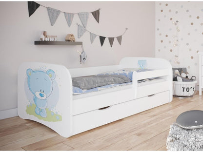 Teddy bear children's bed with slatted base and removable safety rail - Meubiana - Foam mattress - 80x160 - Drawers