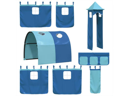 Children's loft bed with blue tower, 90x190 cm, solid pine wood
