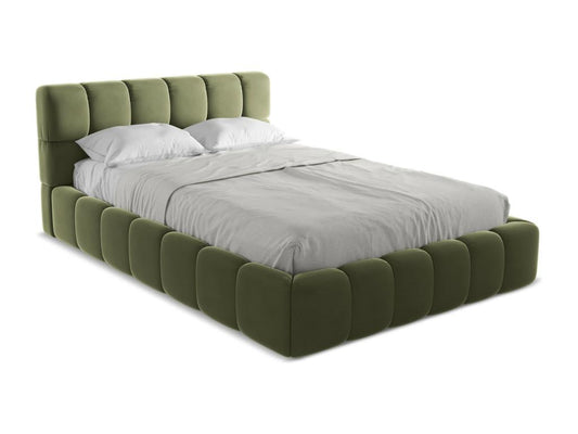 Velvet storage bed 140x200 - olive - Homzora
