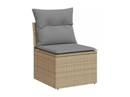 5-piece garden furniture set with cushions, beige woven resin