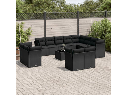 13-piece garden furniture set with cushions, black woven resin