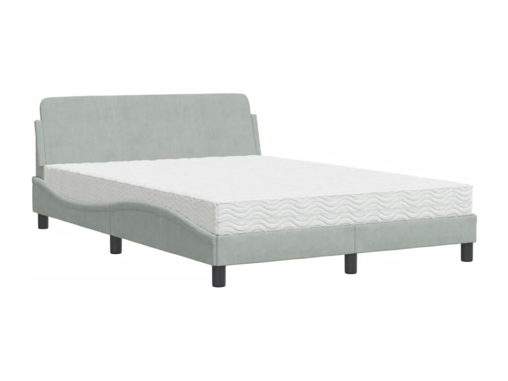 Bed with light grey mattress 120x200 cm velvet