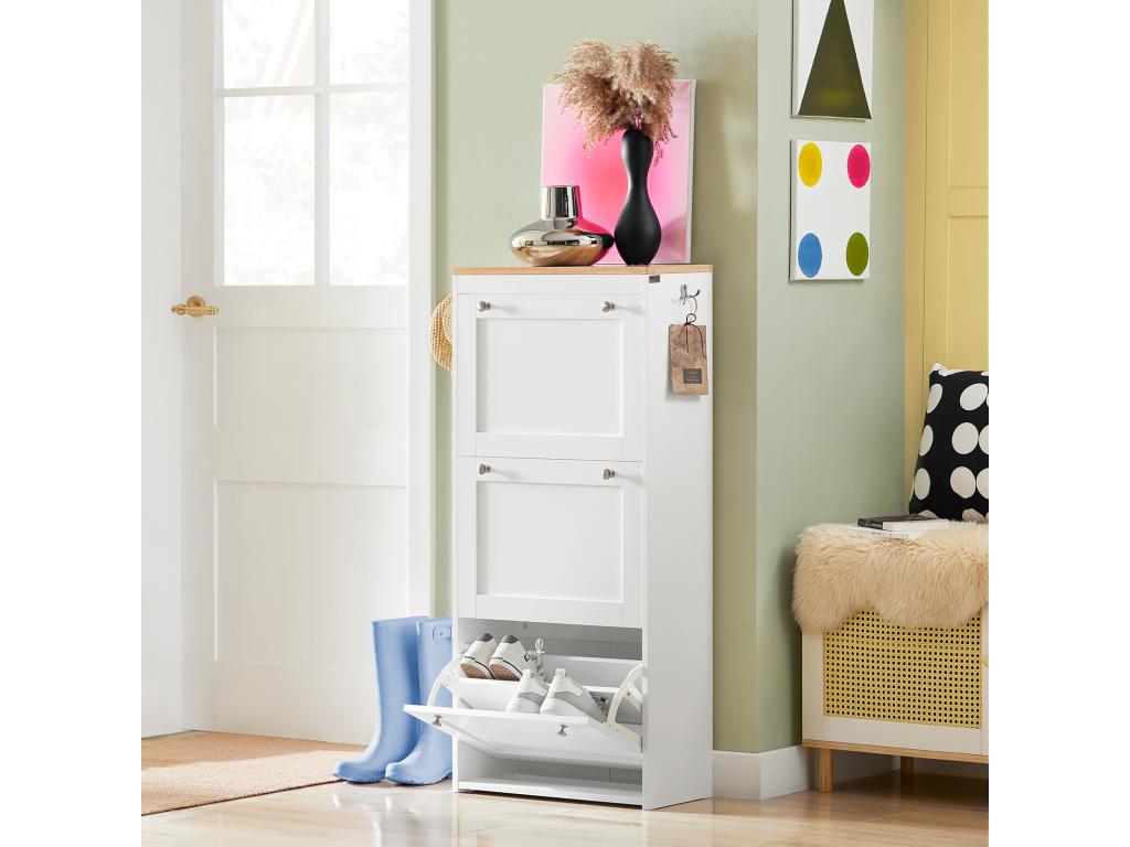 Shoe Cabinet with 3 Drop-Down Doors, Shoe Storage Unit, Shoe Cabinet FSR144-WN