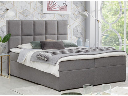 Light grey fabric box spring bed with mattress and topper Lizen - Sleeping area 160x200 cm