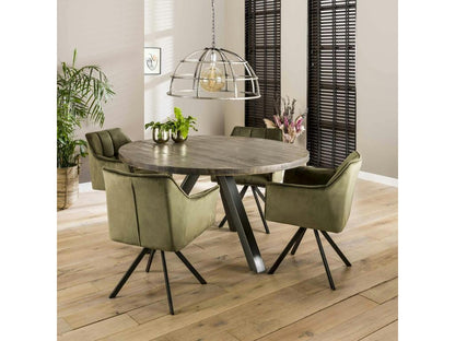 Homzora set of 2 green velvet swivel armchairs with star base