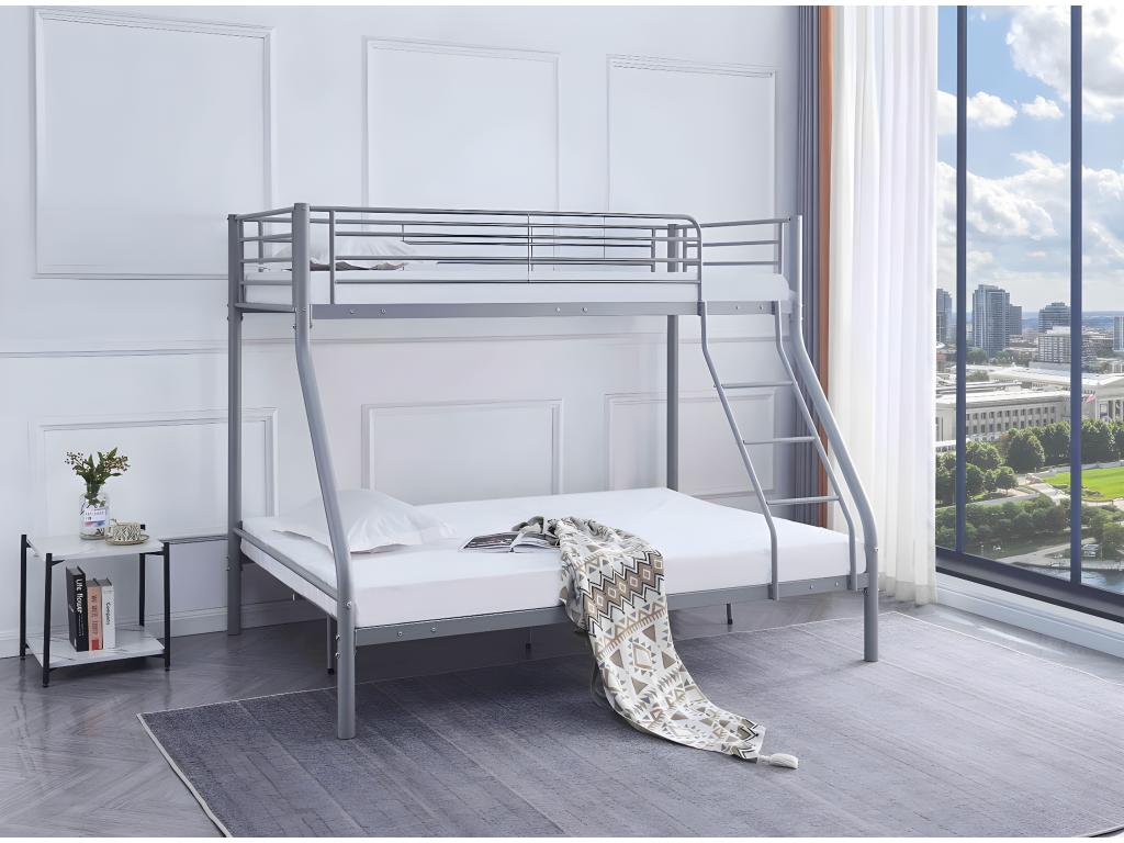 Meubiana 3-person bunk bed, 2-1, metallic grey, slatted base included