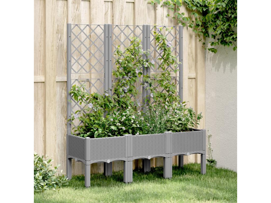 Planter with light grey trellis 120x40x142 PP