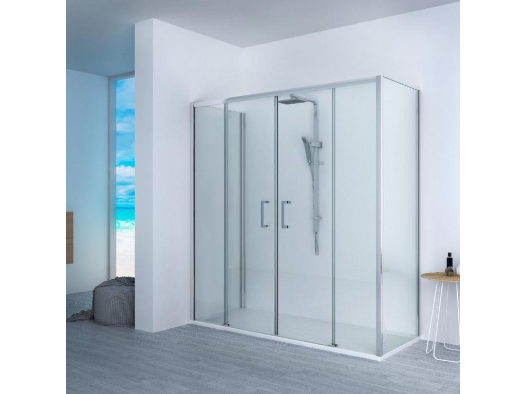 Homzora Slim White Shower Tray 80x140 cm Shower Enclosure 80x140 cm Height 200cm 1 Fixed Glass Panel and Central Opening with 4 Glass Panels