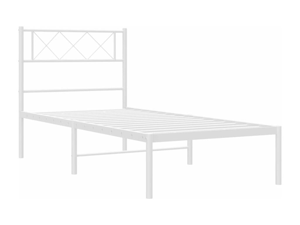 Metal bed frame without mattress, with white headboard, 90x190cm