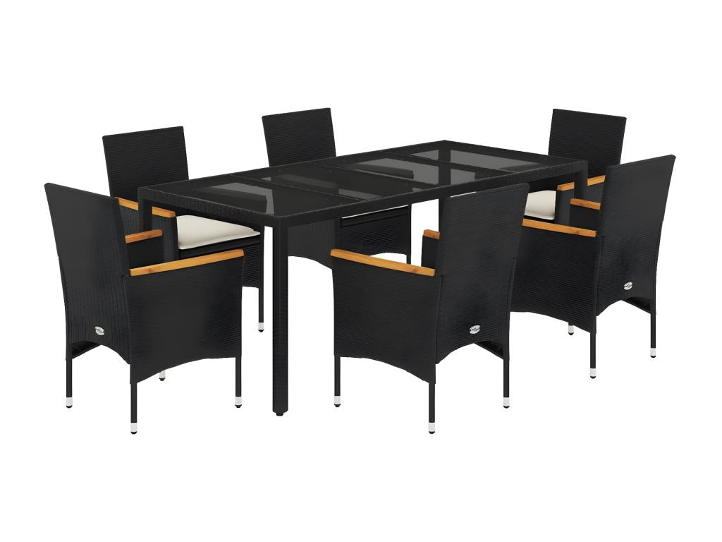 Homzora 7-Piece Black Rattan Garden Dining Set with Cushions