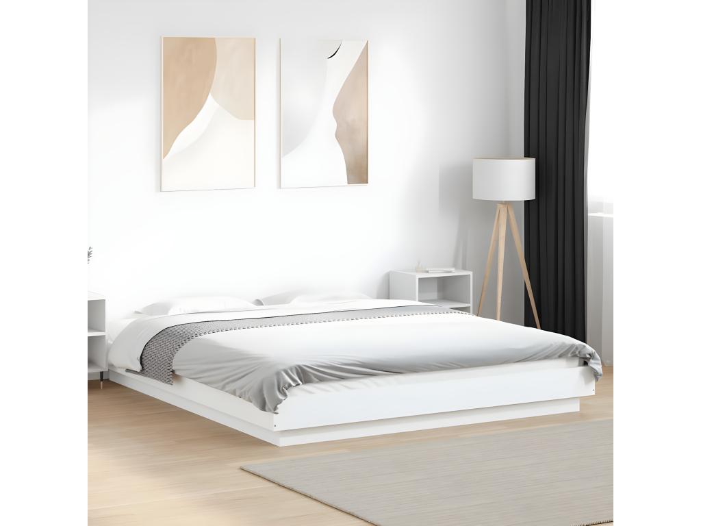 Bed frame with LED lights, mattress not included, white, 150x200 cm