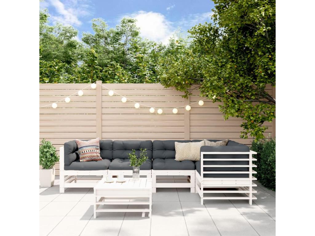 6-piece garden furniture set, white, solid pine wood