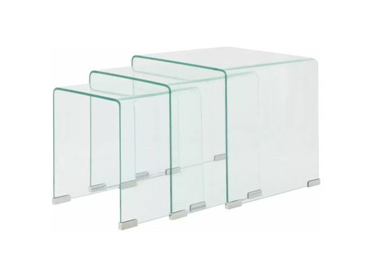 Niu Square Coffee Table with Clear Tempered Glass - Set of 3