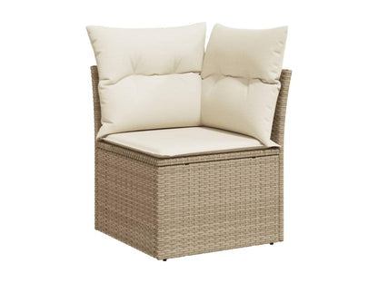 11-piece garden furniture set with beige resin wicker cushions