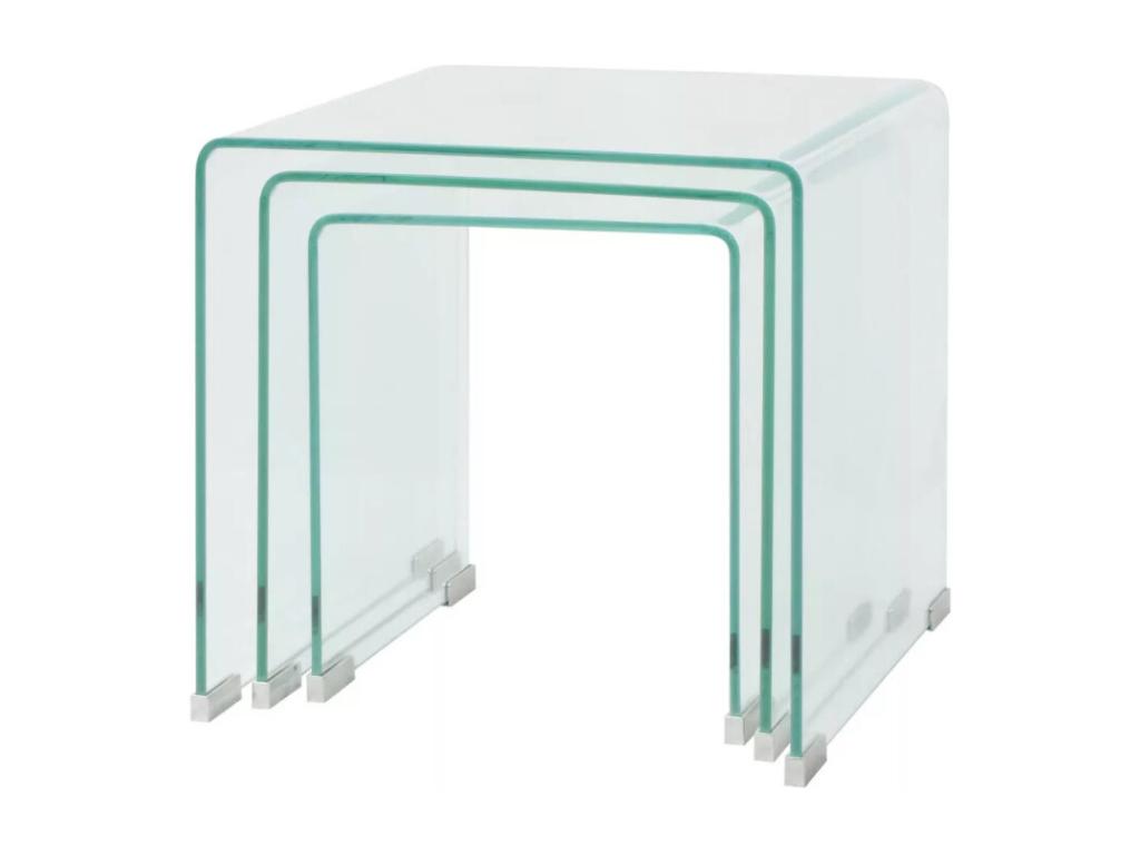 Niu Square Coffee Table with Clear Tempered Glass - Set of 3