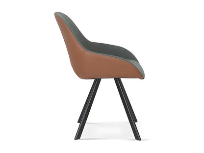 Homzora Chair, Green Fabric, Cognac PU Back, dimensions H85 x W55 x D62, ideal for your kitchen or dining room