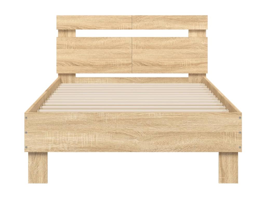 Homzora oak bed frame with headboard, 100x200 cm