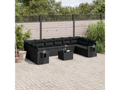 11-piece garden furniture set with cushions, black resin wicker