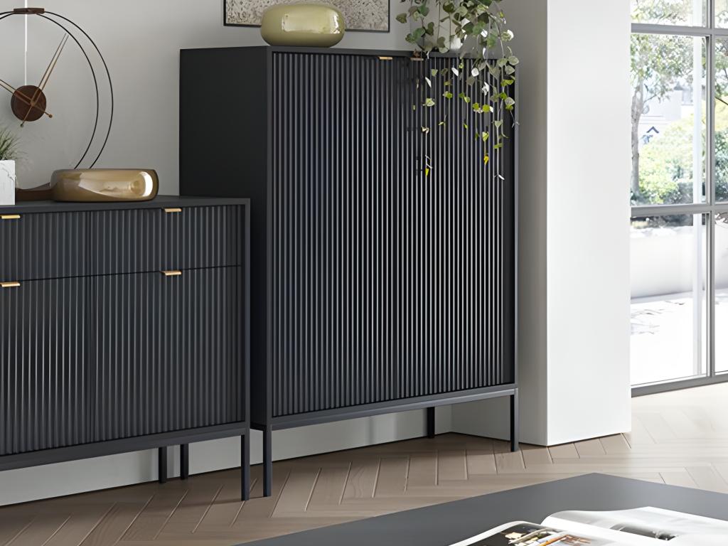 High sideboard with 2 doors - Black - Homzora MORABITO
