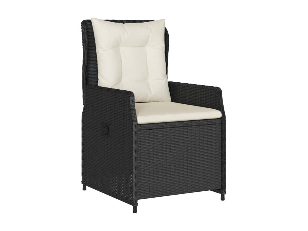 7-piece garden dining set with cushions, black woven resin