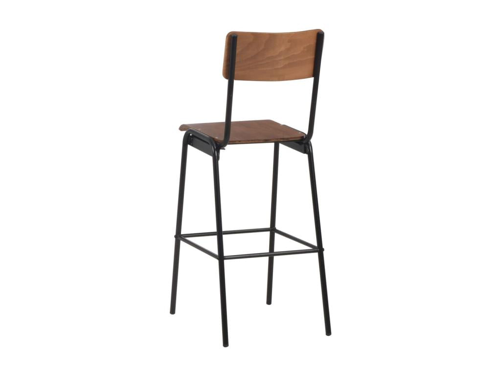 Set of 2 brown bar stools made of solid plywood and steel