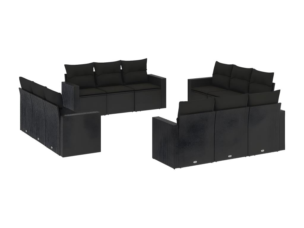 12-piece garden furniture set with cushions, black resin wicker