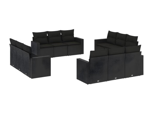 12-piece garden furniture set with cushions, black resin wicker