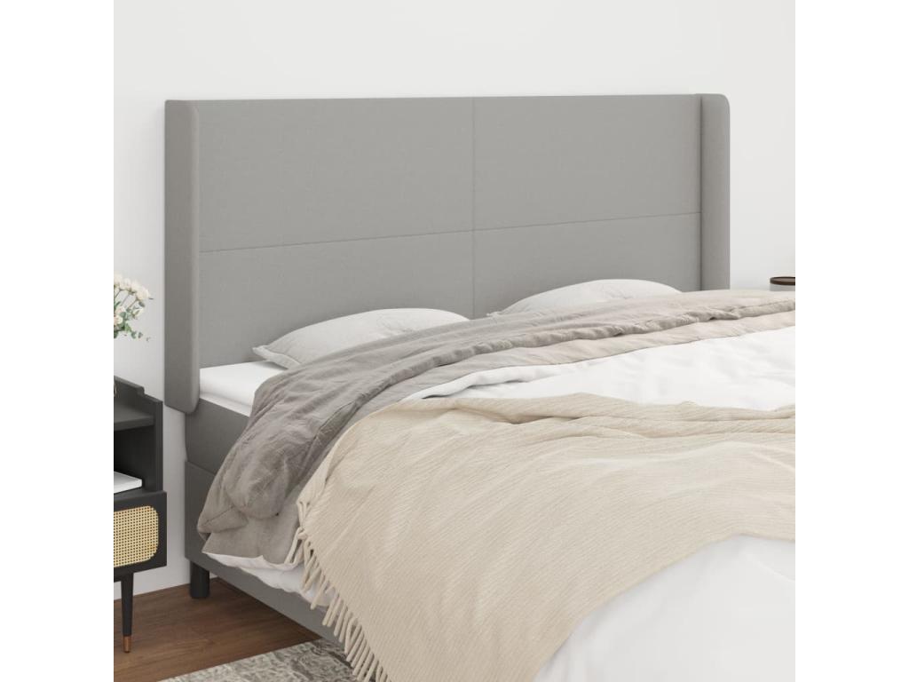Headboard with wings, light grey, 163x16x118/128 cm, fabric