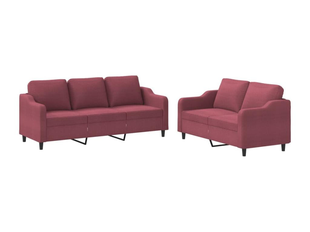 2-piece sofa set with cushions, burgundy red fabric