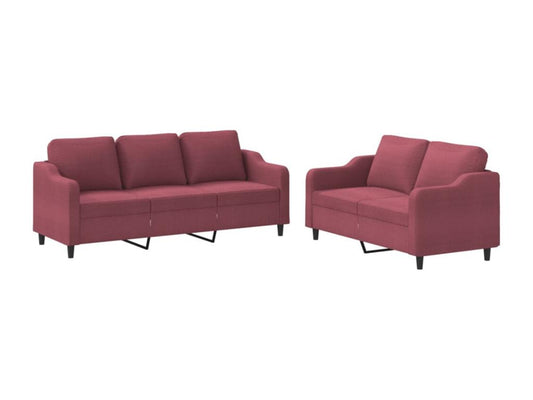 2-piece sofa set with cushions, burgundy red fabric
