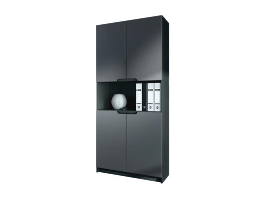 Office Cabinet, Matte Black and Satin Graphite, WxHxD 82x184x37