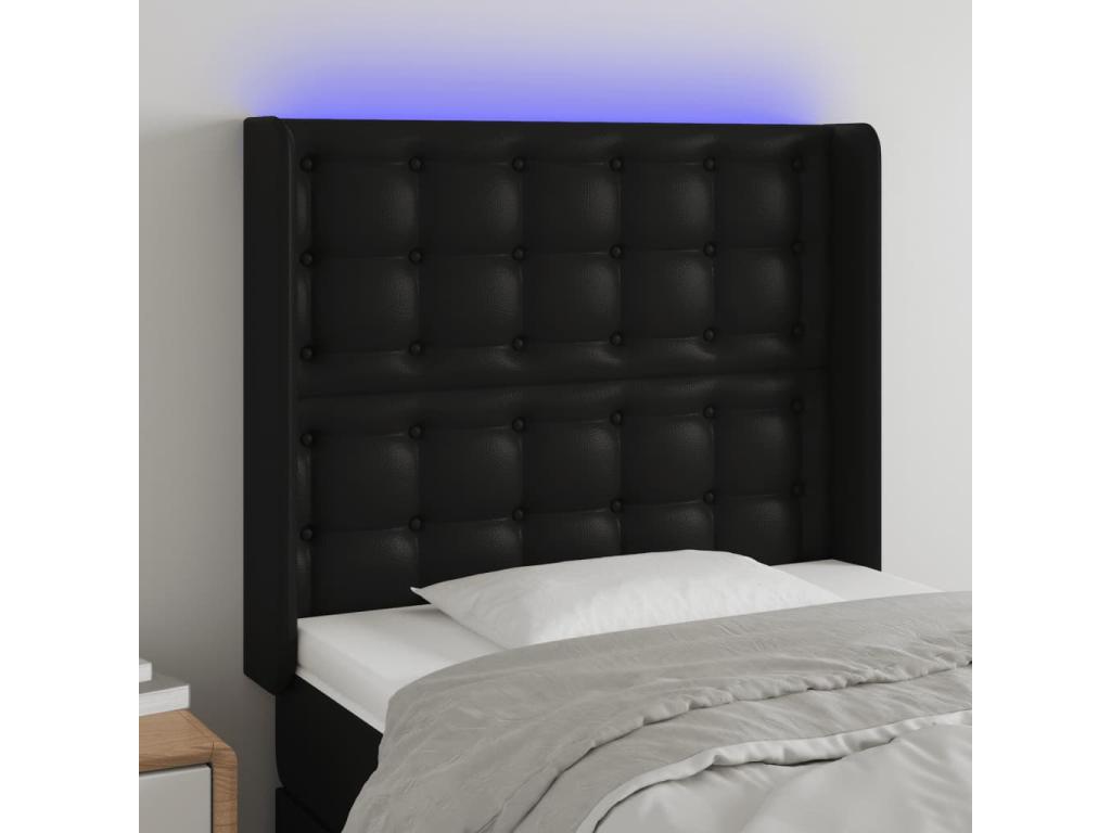 Black LED Headboard 103x16x118/128 cm Faux Leather