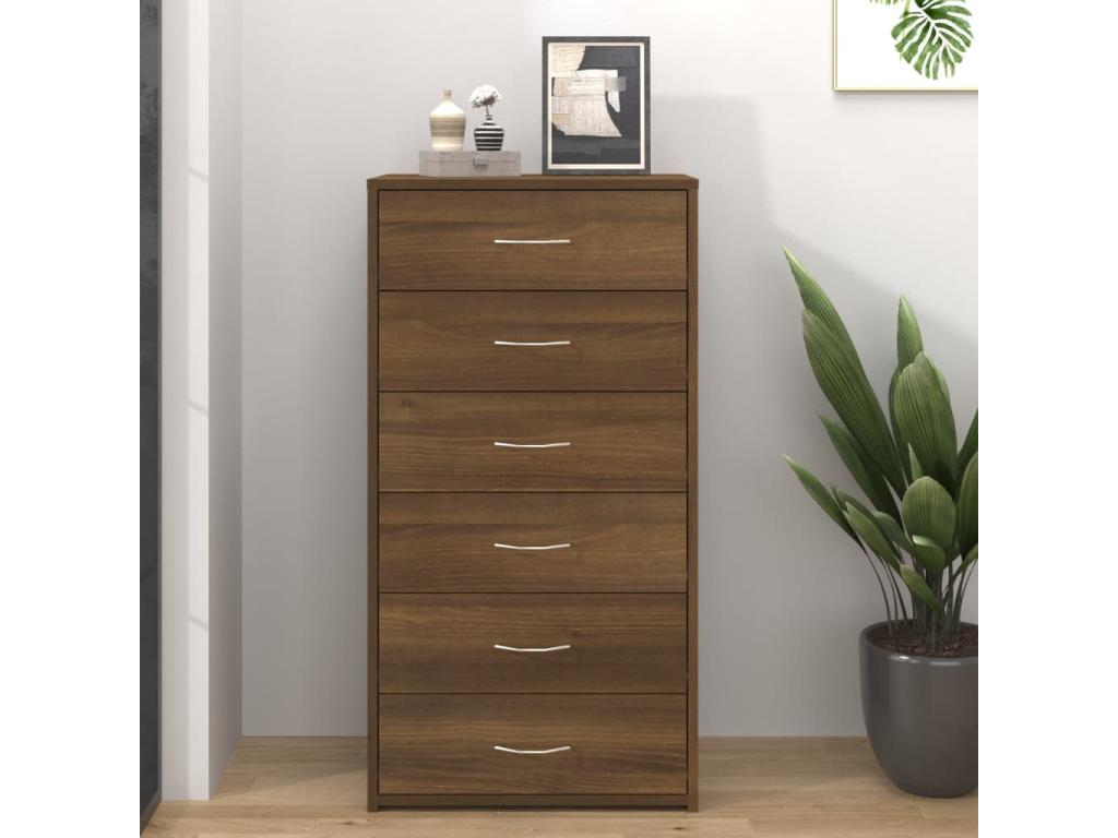 Sideboard with 6 drawers, brown oak, 50x34x96 cm, engineered wood