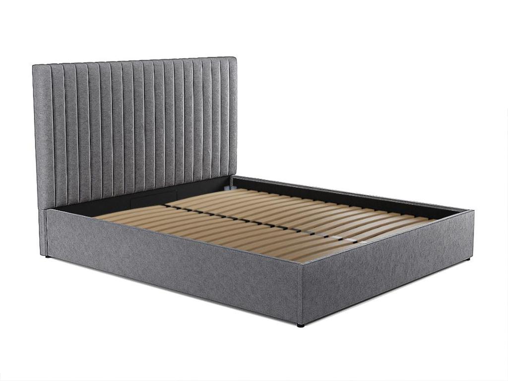 160x200 cm storage bed with vertically stitched headboard - Fabric - Grey - Homzora
