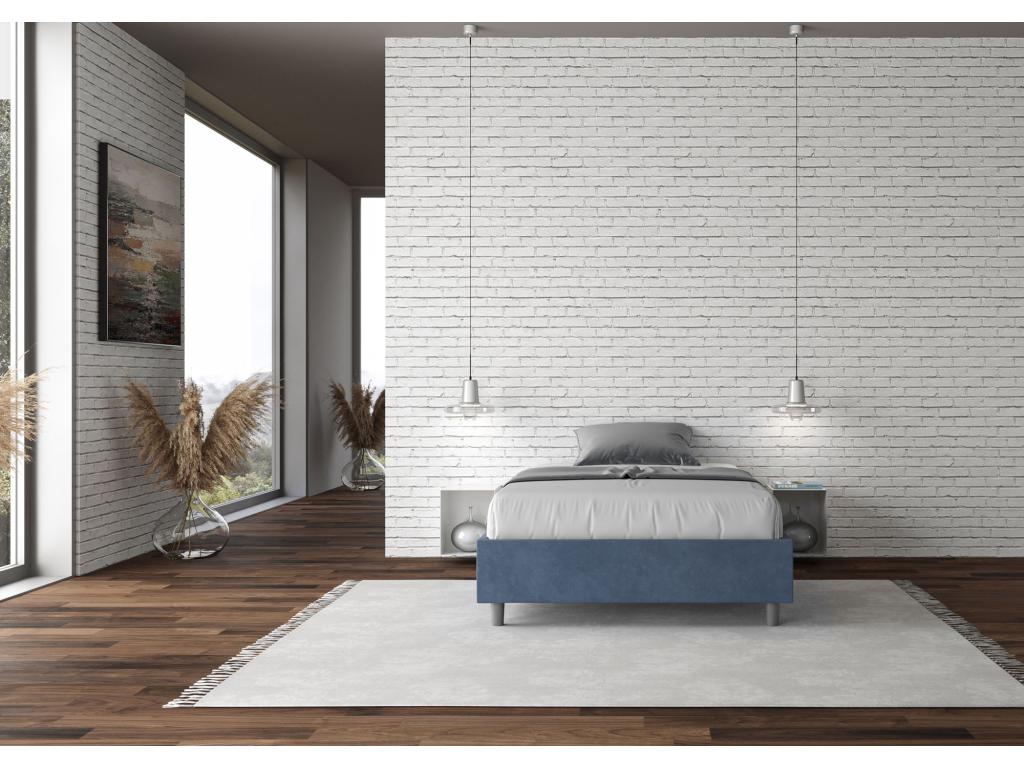 Homzora Double Bed Frame without Slatted Base, Upholstered 140x210cm, Blue Microfiber