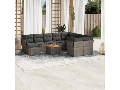 11-piece garden furniture set with grey resin wicker cushions