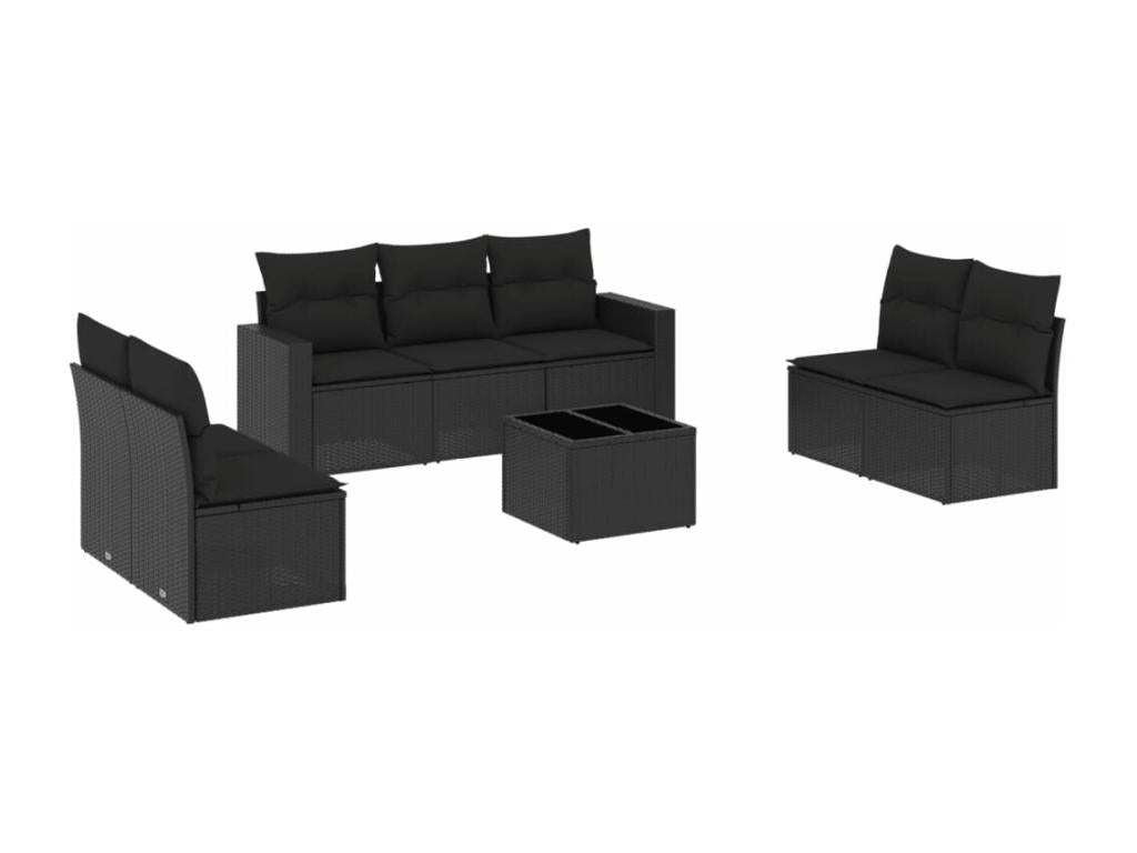 8-piece garden furniture set with cushions, black resin wicker
