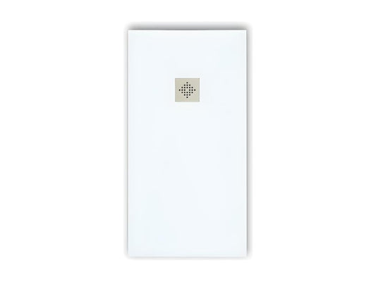 Extra-flat 90x170 cm PURE shower tray in white slate-effect resin with stainless steel grate