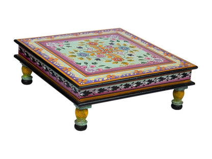 Hand-painted green wooden side table 45x45x16