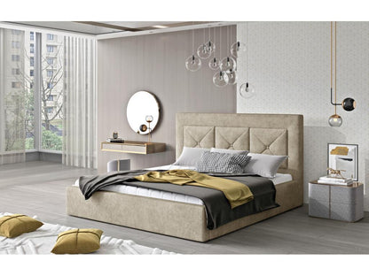 Meubiana upholstered double bed in beige fabric - 200x200cm - Storage compartment version