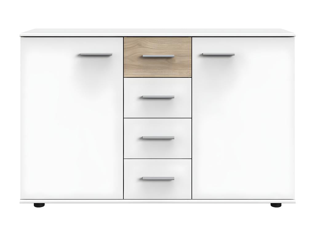Chest of drawers, storage unit, white color with Hickory oak effect trim
