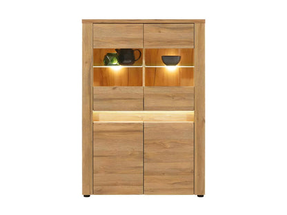 Four-door oak display cabinet with LED lighting - Meubiana - W 91.5 x D 40 x H 132 cm