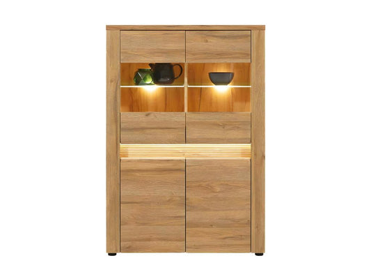 Four-door oak display cabinet with LED lighting - Meubiana - W 91.5 x D 40 x H 132 cm