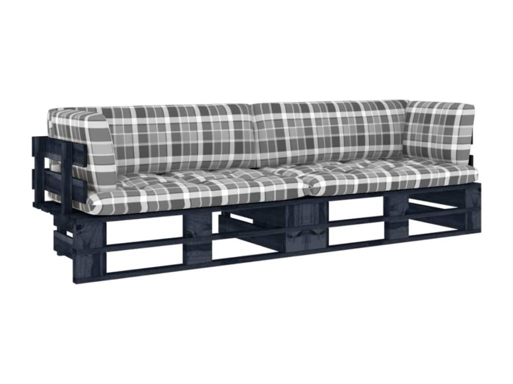 Two-seater pallet sofa with cushions, black impregnated pine
