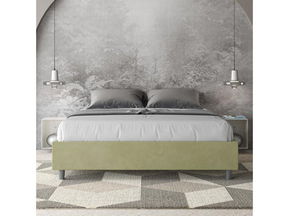 Bed with upholstered slatted base 160x190 microfiber green Meubiana