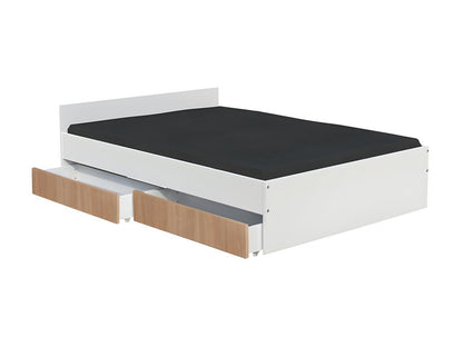 Meubiana bed 140x190 cm with 2 drawers / Whitewashed Oak and White finish