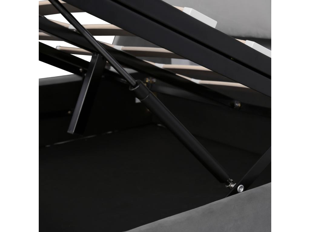 Upholstered Double Bed 140x190 cm - Headboard with Pillow - Functional Hydraulic Bed with Slatted Base - Grey