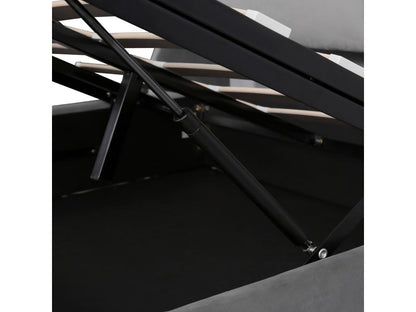 Upholstered Double Bed 140x190 cm - Headboard with Pillow - Functional Hydraulic Bed with Slatted Base - Grey