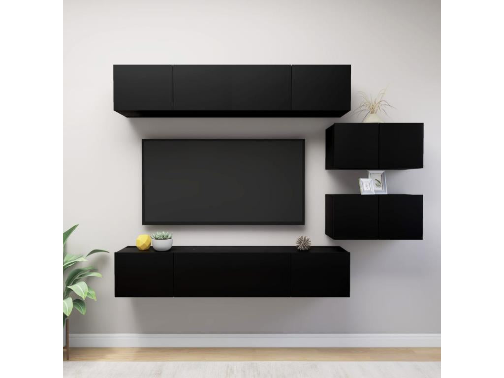 6-Piece TV Stand Set, Black Chipboard