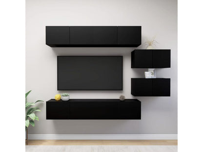 6-Piece TV Stand Set, Black Chipboard